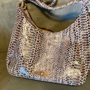 Elliott Lucca Leather Hobo Black/ White Tan Exotic Snakeprint